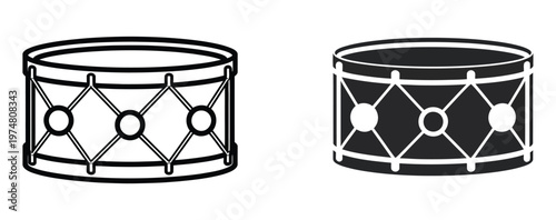 Two snare drums white and black bodies percussion instruments flat vector illustration