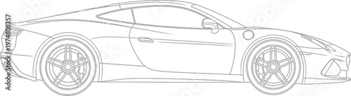 Detailed line art illustration of a modern luxury sports car, showcasing its sleek design and dynamic silhouette, perfect for automotive concepts and graphic design projects.