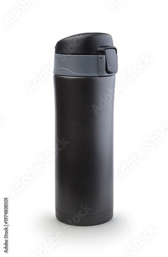 Plastic thermal bottle isolated on white.