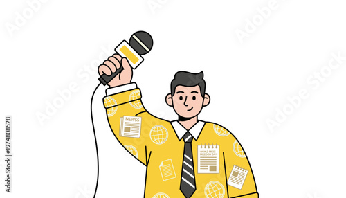 News Reporter Holding Microphone Delivering Breaking News Report