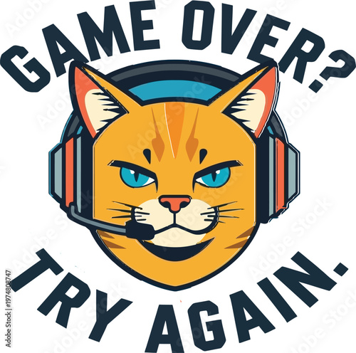 Playful cat urging you to try again after game over