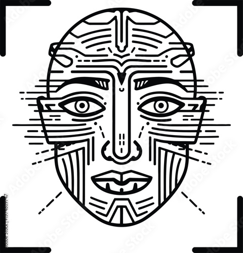 Intricate traditional mask design with bold tribal patterns and expressive features