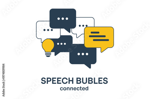 Speech bubbles connected idea generation communication concept collaboration discussion dialogue flat vector illustration modern design.