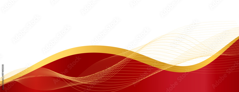 Naklejka premium Curved golden yellow wave and a deeper red wavy border, footer vector illustration