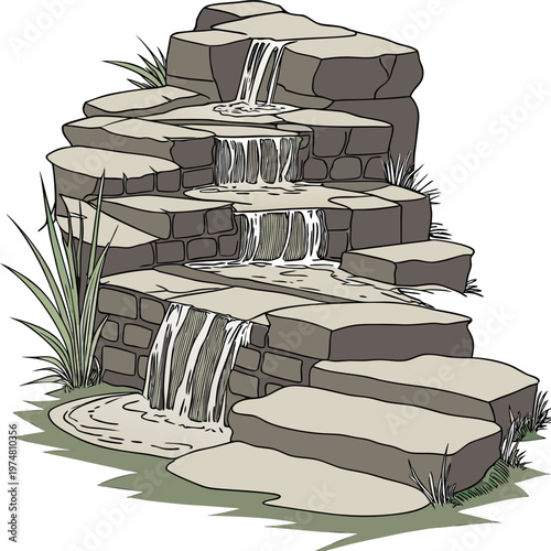 Gray and beige of tiered waterfall stones