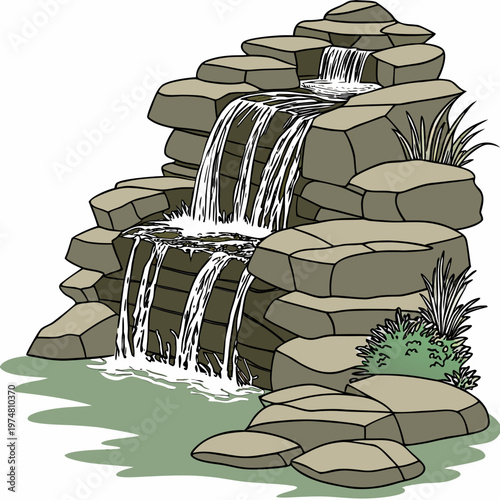 Green Rock Waterfall with White Water green rocks stones