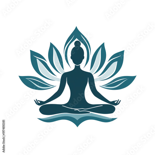 meditating person in lotus pose with lotus flower aura isolated on transparent background