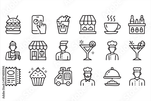 Restaurant and Delivery Line Icons Collection for Web and Mobile Applications