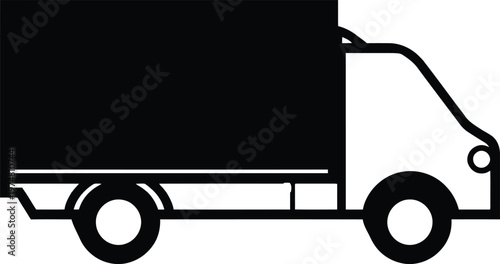 Black delivery truck with a flatbed trailer icon illustration