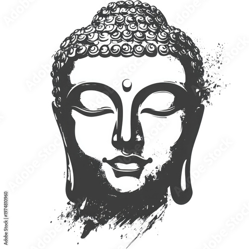 Minimalist zen buddha face illustration isolated on transparent background