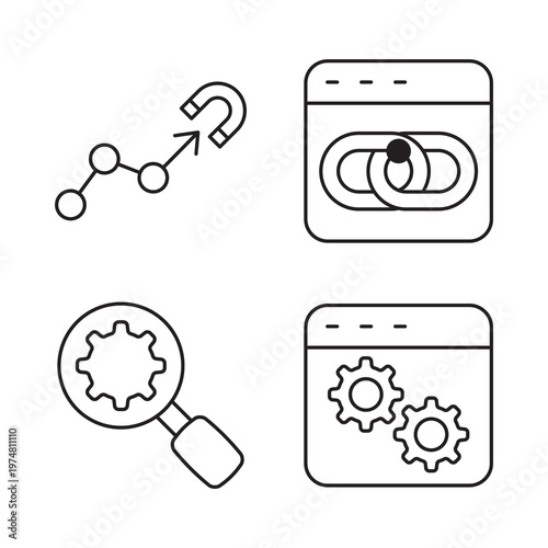Line inbound link building and web engineering backend vector icon set