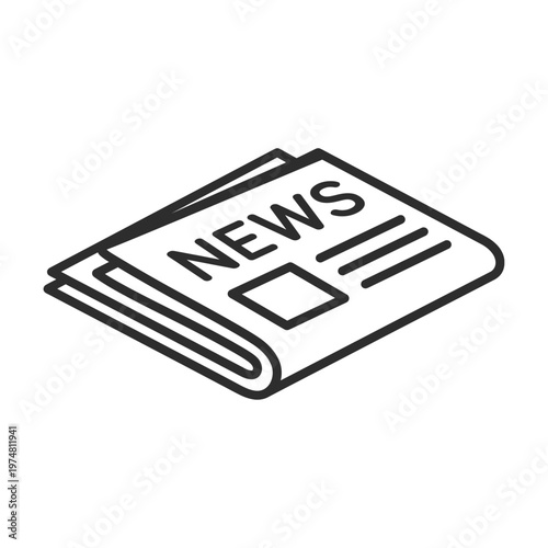 Newspaper news icon. Minimal outline isometric paper vector illustration for journalism and media.