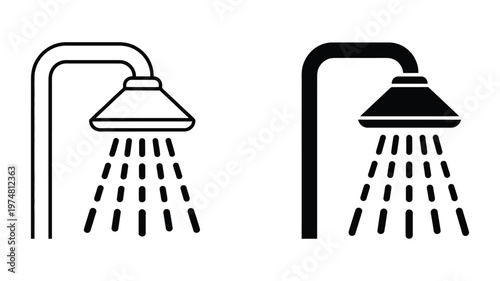 Shower icons black and white bathroom water flow flat vector illustration