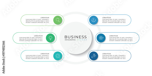 Modern infographic template. Creative circle element design with marketing icons. Business concept with 6 options, steps, sections.
