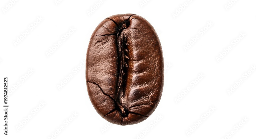 Fototapeta premium Roasted coffee bean sits isolated against a clean white background.