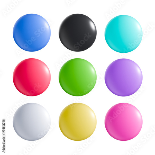 Round buttons in various colors. Simple design elements for user interface or graphic design projects.