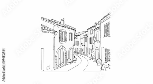 A charming, sun-drenched sketch of a quaint European village street