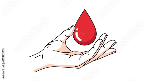 Hand Holding Red Blood Drop.