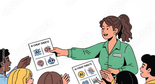 Teacher presenting educational material to diverse students