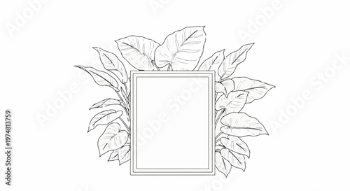 Delicate sketch of a rectangular frame adorned with lush foliage