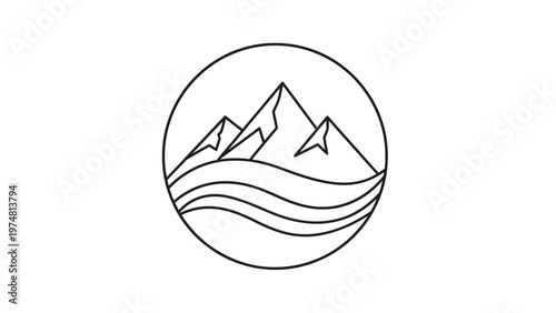 Simple Line Art Mountain Landscape.