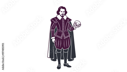 William Shakespeare Holding Yorick Skull.