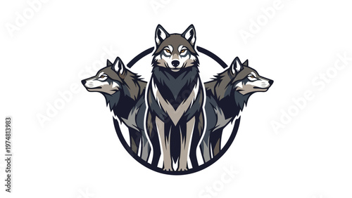 Three Headed Wolf Emblem Design.