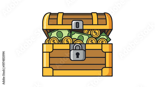 Treasure Chest Filled with Gold Coins.