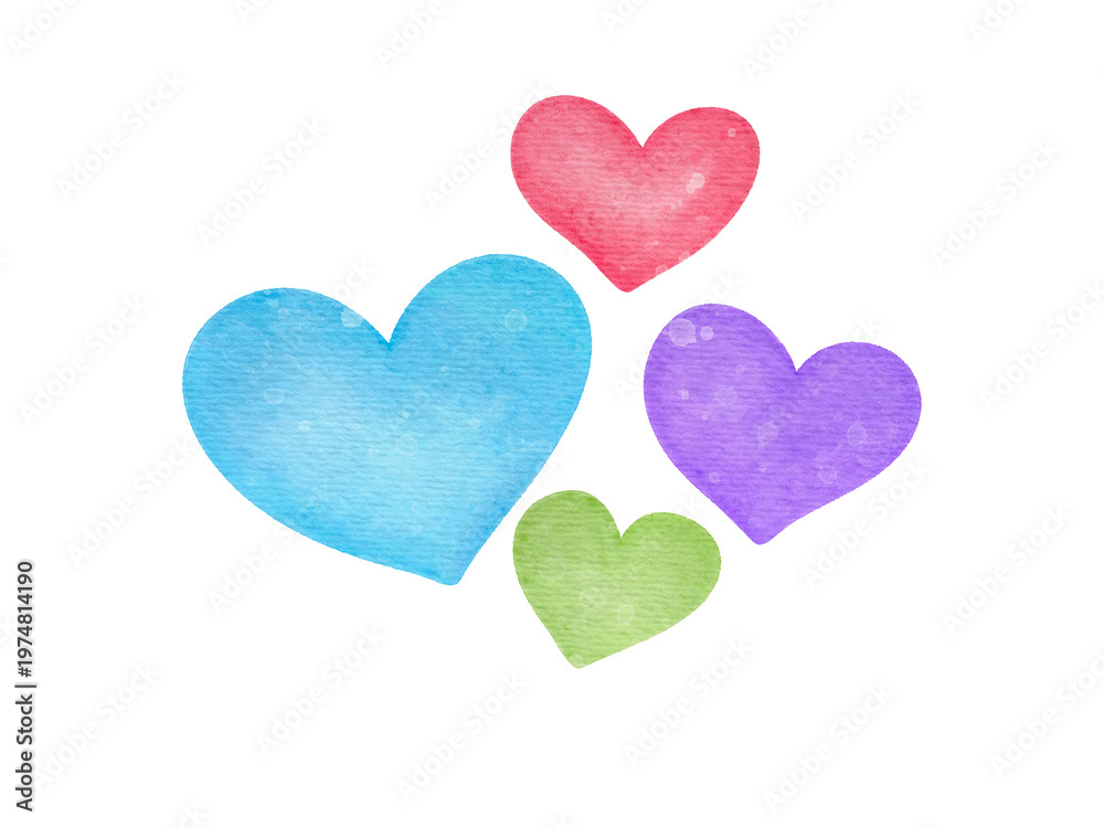 Fototapeta premium Watercolor Colorful Hearts Illustration