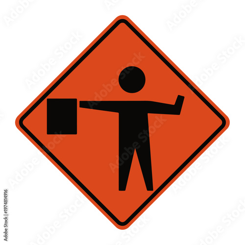 Flaggers In Road Ahead Warning Traffic Symbol Sign Isolate on White Background,Vector Illustration