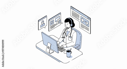 Telemedicine Concept with Female Doctor Providing Online Medical Consultation and Remote Healthcare Services via Computer and Headset