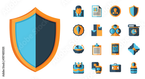 cybersecurity icons set with shield and protection symbols