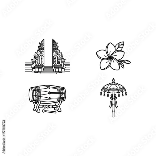 Traditional Balinese Gate and Objects.