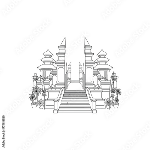 Detailed drawing of a temple entrance.