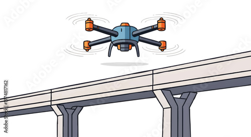 Drone flying over a bridge, modern technology and infrastructure