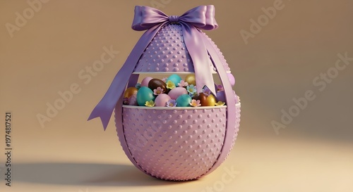 Festive easter day celebration a purple egg basket filled with colorful easter eggs