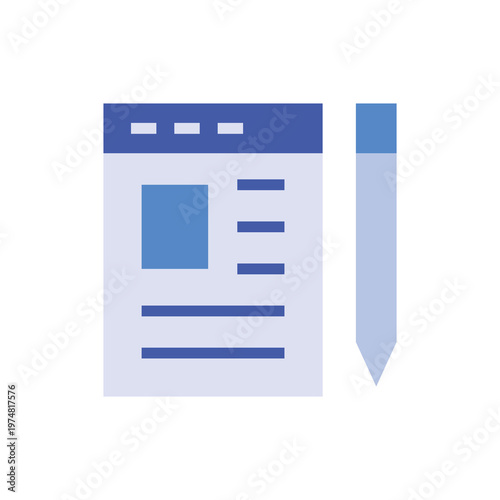 Content writing icon showing pencil and blog article on web page