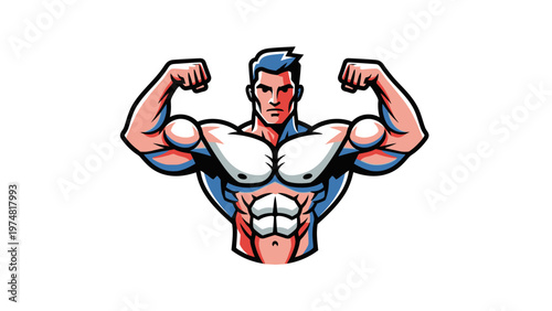 Muscular Man Flexing Biceps Strong.