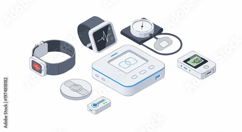 Collection of Isometric Medical Devices and Wearable Health Technology for Remote Patient Monitoring and Digital Healthcare Tracking