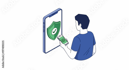 Isometric Illustration of Mobile Security Antivirus Protection with Smartphone and Shield Icon