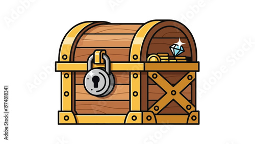 Treasure Chest with Lock and Treasure.