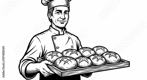 Chef Holding Freshly Baked Bread Loaves.