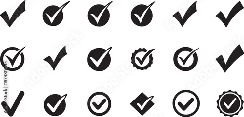 Collection of checkmark icons in various styles and shapes