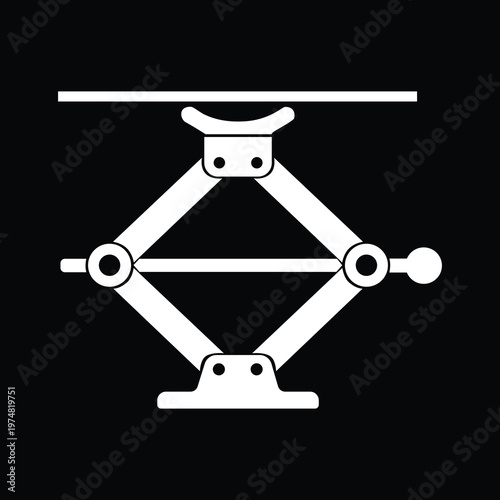 Solid White Silhouette Scissor Jack Lifting Flat Frame Vector Icon 