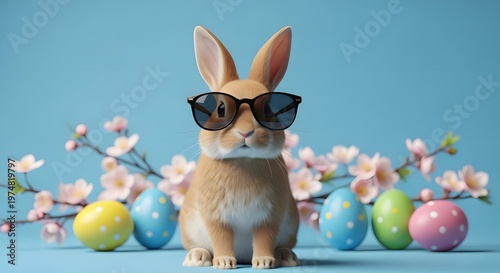 Cool easter bunny with sunglasses festive easter day celebration and springtime joy