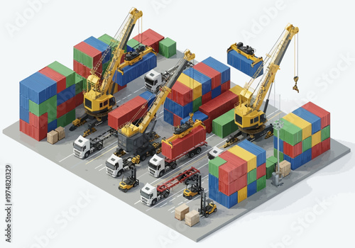 Container Cargo Shipping Crane Yard Operations.