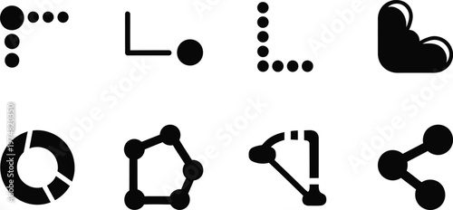 Minimalist black icon set vector illustration geometric shapes connectors and abstract designs for modern interfaces