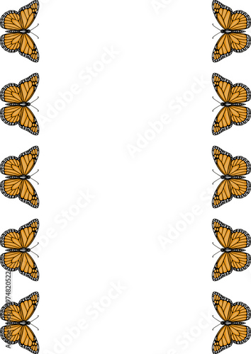 Vector poster frame with monarch butterflies on white background