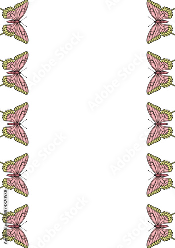 Pink and yellow butterfly illustration border vector, delicate insect pattern for design