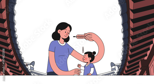 Mother applying sunscreen to her child's nose during a sunny day, illustration, protection, summer, outdoor activity